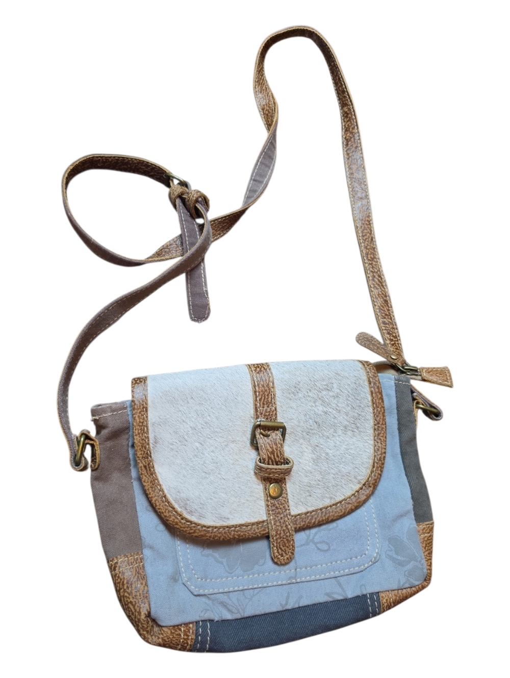 MYRA | Bag Blue Floral Cotton Leather Cowhide‎ Crossbody Purse Messenger Boho